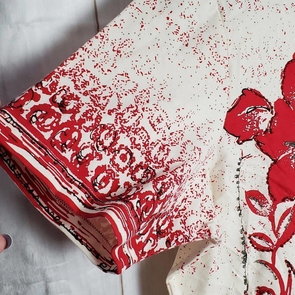 Vintage 90's White and Red Floral Beaded Accent Blouse Size Large - Picture 4 of 8